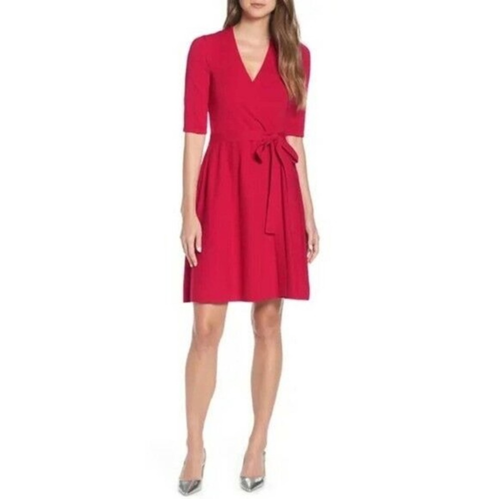 Eliza J Women's Red Wrap Sweater Dress Office Holidays Christmas Size XL